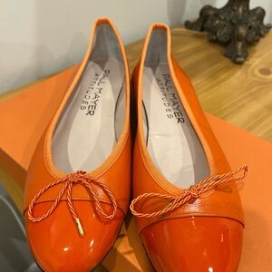 Paul Mayer Bright Orange Flats with Bow Detail